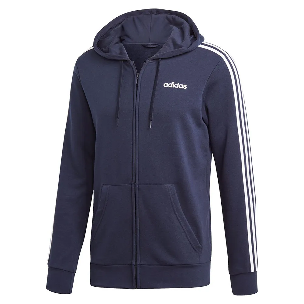 adidas essentials 3 stripe full zip hoodie