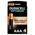 Duracell Piles Alcalines Optimun AAA LR03 4 Unités